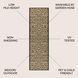HomeRoots 20' Geometric Black and Khaki Indoor Outdoor Runner Rug – Durable, Stylish, Low-Maintenance Design! 703436