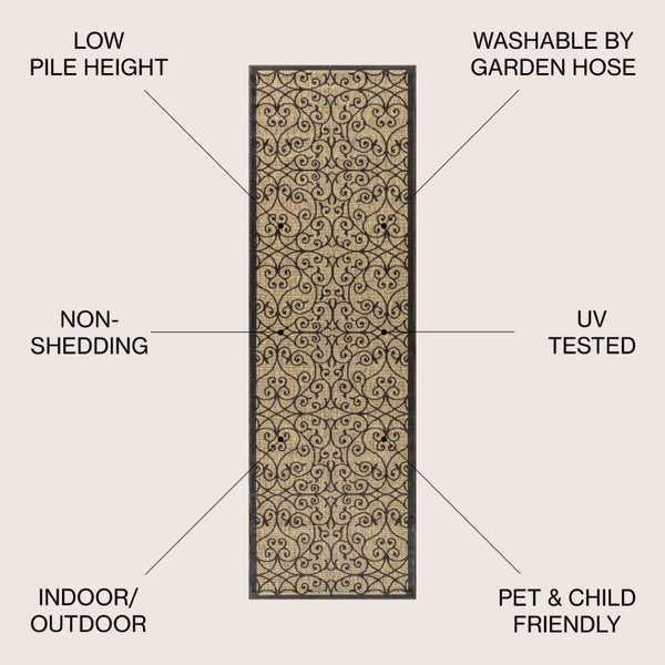 HomeRoots 20' Geometric Black and Khaki Indoor Outdoor Runner Rug – Durable, Stylish, Low-Maintenance Design! 703436