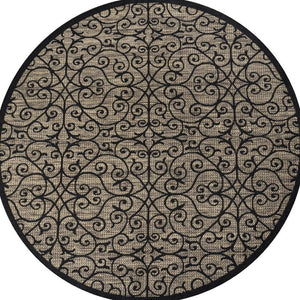 HomeRoots 8' Black And Khaki Geometric Round Area Rug - Stylish, Durable, Versatile for Indoor & Outdoor Use 703439