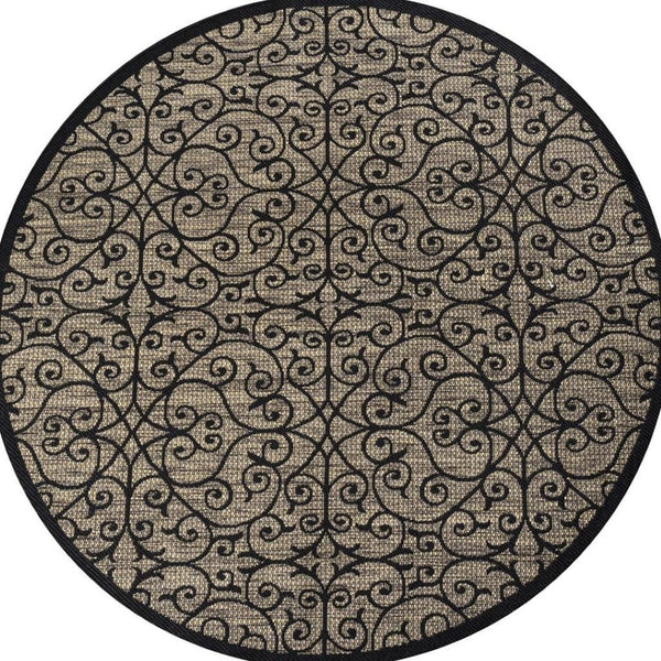 HomeRoots 8' Black And Khaki Geometric Round Area Rug - Stylish, Durable, Versatile for Indoor & Outdoor Use 703439