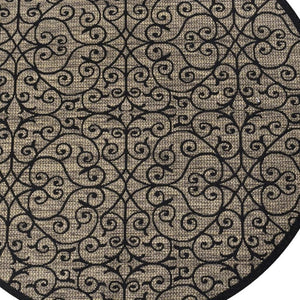 HomeRoots 9' Modern Round Black and Khaki Geometric Area Rug for Indoor/Outdoor Spaces - Durable & Stylish! 703441