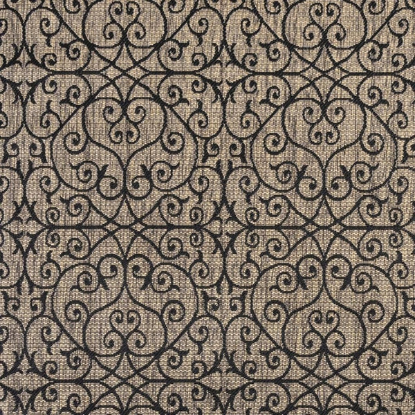 HomeRoots 9' Black and Khaki Geometric Square Area Rug - Durable Indoor/Outdoor Design for Modern Spaces 703442