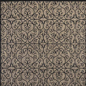 HomeRoots 9' Black and Khaki Geometric Square Area Rug - Durable Indoor/Outdoor Design for Modern Spaces 703442