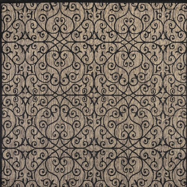 HomeRoots 9' Black and Khaki Geometric Square Area Rug - Durable Indoor/Outdoor Design for Modern Spaces 703442