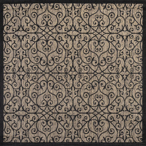 HomeRoots 9' Black and Khaki Geometric Square Area Rug - Durable Indoor/Outdoor Design for Modern Spaces 703442