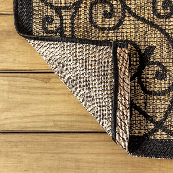 HomeRoots 9' Black and Khaki Geometric Square Area Rug - Durable Indoor/Outdoor Design for Modern Spaces 703442