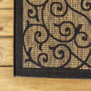 HomeRoots 9' Black and Khaki Geometric Square Area Rug - Durable Indoor/Outdoor Design for Modern Spaces 703442
