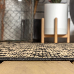 HomeRoots 9' Black and Khaki Geometric Square Area Rug - Durable Indoor/Outdoor Design for Modern Spaces 703442