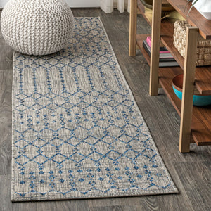 HomeRoots 20' Light Gray & Navy Trellis Indoor Outdoor Runner Rug - Durable, Stylish, and Easy to Maintain! 703444