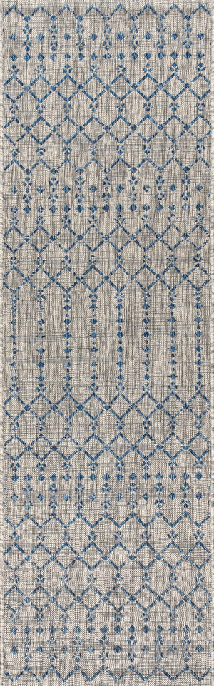 HomeRoots 20' Light Gray & Navy Trellis Indoor Outdoor Runner Rug - Durable, Stylish, and Easy to Maintain! 703444
