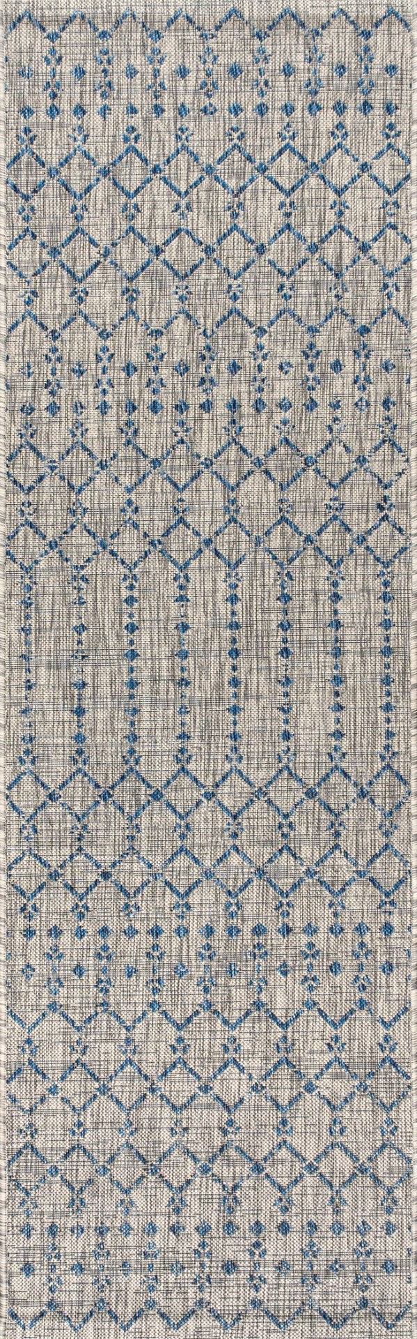 HomeRoots 20' Light Gray & Navy Trellis Indoor Outdoor Runner Rug - Durable, Stylish, and Easy to Maintain! 703444