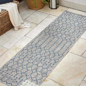 HomeRoots 20' Light Gray & Navy Trellis Indoor Outdoor Runner Rug - Durable, Stylish, and Easy to Maintain! 703444