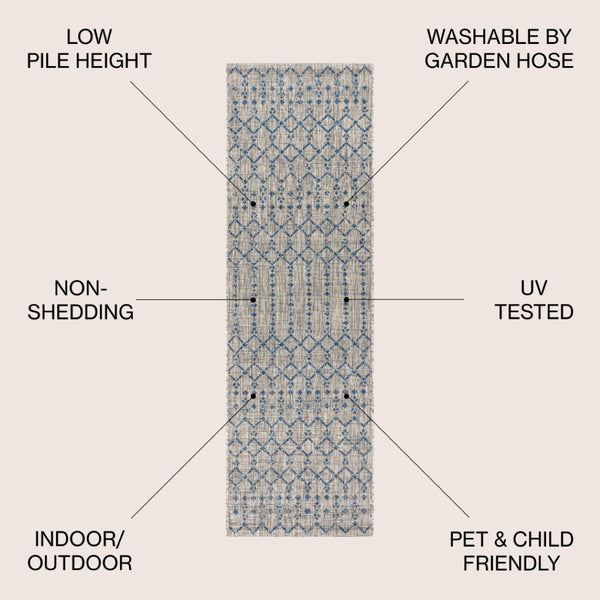 HomeRoots 20' Light Gray & Navy Trellis Indoor Outdoor Runner Rug - Durable, Stylish, and Easy to Maintain! 703444