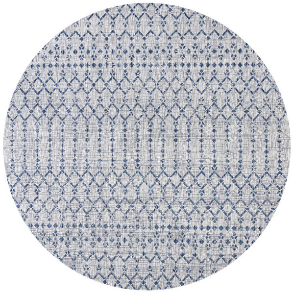 HomeRoots 6' Light Gray & Navy Round Trellis Rug - Modern Indoor/Outdoor Area Accent for Patios & Kitchens 703447