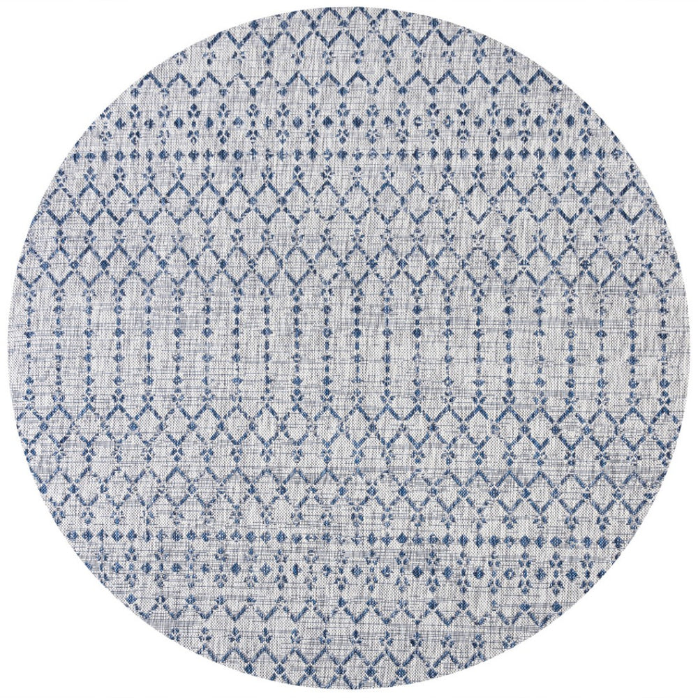 HomeRoots 8' Elegant Light Gray & Navy Blue Round Trellis Area Rug for Indoor/Outdoor Spaces - Durable & Stylish 703449