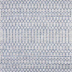 HomeRoots 8' Light Gray & Navy Blue Square Trellis Rug - Stylish Indoor/Outdoor Design, Durable & Easy Care! 703450