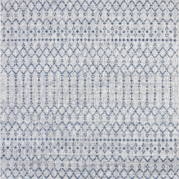 HomeRoots 8' Light Gray & Navy Blue Square Trellis Rug - Stylish Indoor/Outdoor Design, Durable & Easy Care! 703450