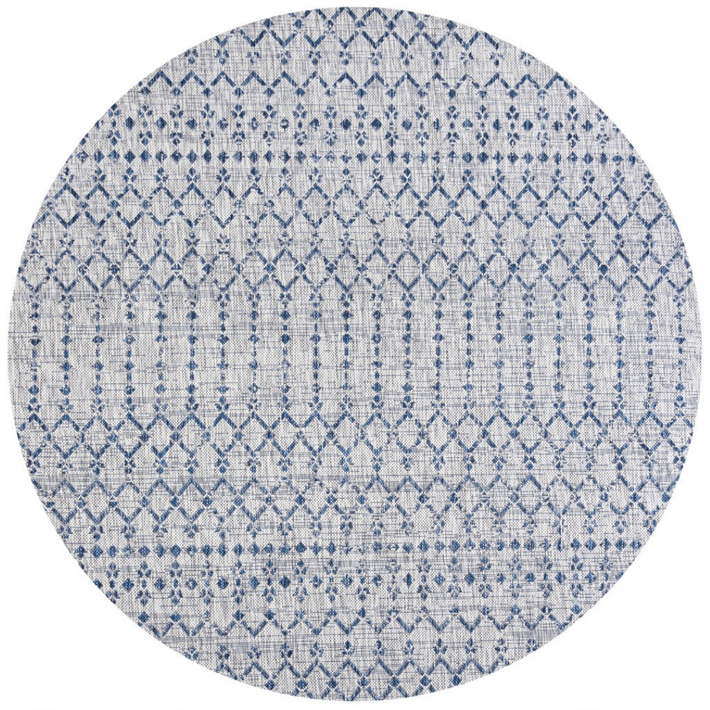 HomeRoots 9' Light Gray and Navy Blue Round Trellis Rug - Stylish, Durable Design for Indoor and Outdoor Use 703451