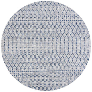 HomeRoots 9' Light Gray and Navy Blue Round Trellis Rug - Stylish, Durable Design for Indoor and Outdoor Use 703451