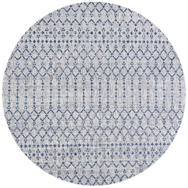 HomeRoots 9' Light Gray and Navy Blue Round Trellis Rug - Stylish, Durable Design for Indoor and Outdoor Use 703451