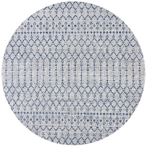 HomeRoots 9' Light Gray and Navy Blue Round Trellis Rug - Stylish, Durable Design for Indoor and Outdoor Use 703451