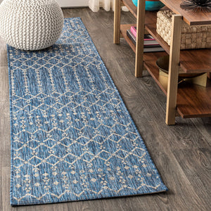 HomeRoots 20' Navy Blue Trellis Runner Rug - Durable Indoor/Outdoor Design for High-Traffic Areas & Easy Care 703454