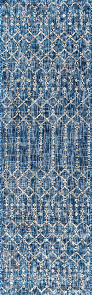 HomeRoots 20' Navy Blue Trellis Runner Rug - Durable Indoor/Outdoor Design for High-Traffic Areas & Easy Care 703454