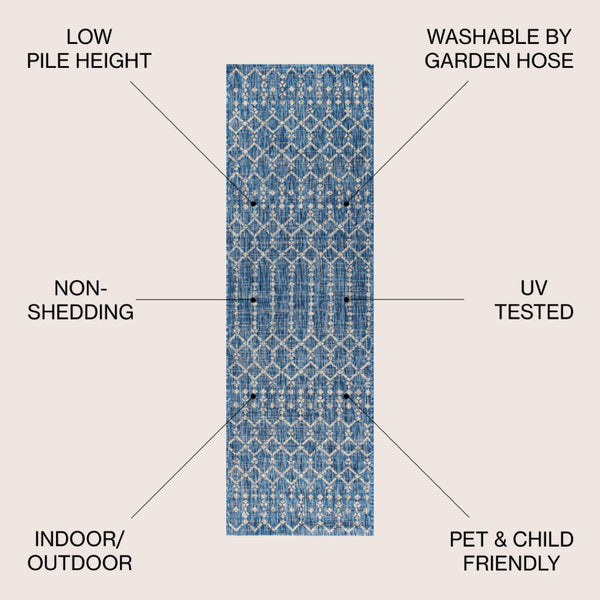 HomeRoots 20' Navy Blue Trellis Runner Rug - Durable Indoor/Outdoor Design for High-Traffic Areas & Easy Care 703454