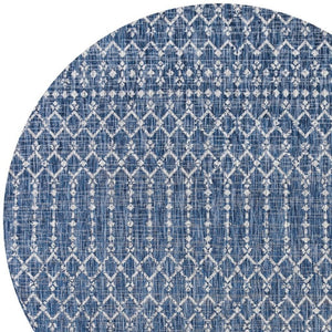 HomeRoots 6' Navy Blue & Light Gray Round Trellis Area Rug - Durable Indoor/Outdoor Design for Modern Spaces 703457