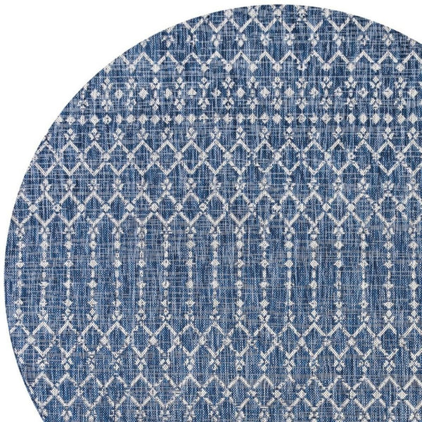 HomeRoots 6' Navy Blue & Light Gray Round Trellis Area Rug - Durable Indoor/Outdoor Design for Modern Spaces 703457