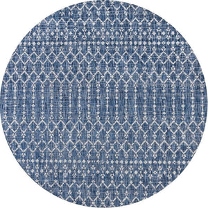 HomeRoots 6' Navy Blue & Light Gray Round Trellis Area Rug - Durable Indoor/Outdoor Design for Modern Spaces 703457