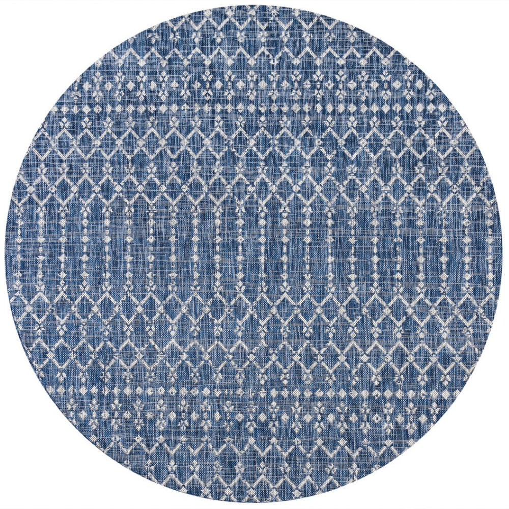 HomeRoots 6' Navy Blue & Light Gray Round Trellis Area Rug - Durable Indoor/Outdoor Design for Modern Spaces 703457