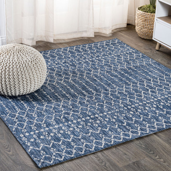 HomeRoots 6' Stylish Navy Blue and Light Gray Trellis Rug - Durable Indoor/Outdoor Square Area Rug for Any Space 703458