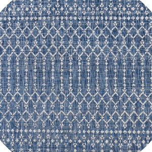 HomeRoots 8' Navy Blue and Light Gray Round Trellis Area Rug - Durable, Stylish Design for Indoor & Outdoor Use 703459