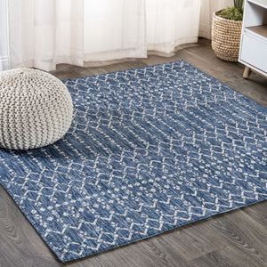HomeRoots 8' Navy Blue and Light Gray Square Trellis Area Rug - Stylish Indoor/Outdoor Design with Durability 703460