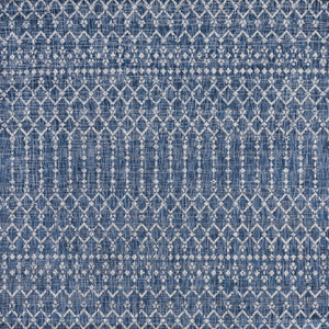 HomeRoots 8' Navy Blue and Light Gray Square Trellis Area Rug - Stylish Indoor/Outdoor Design with Durability 703460