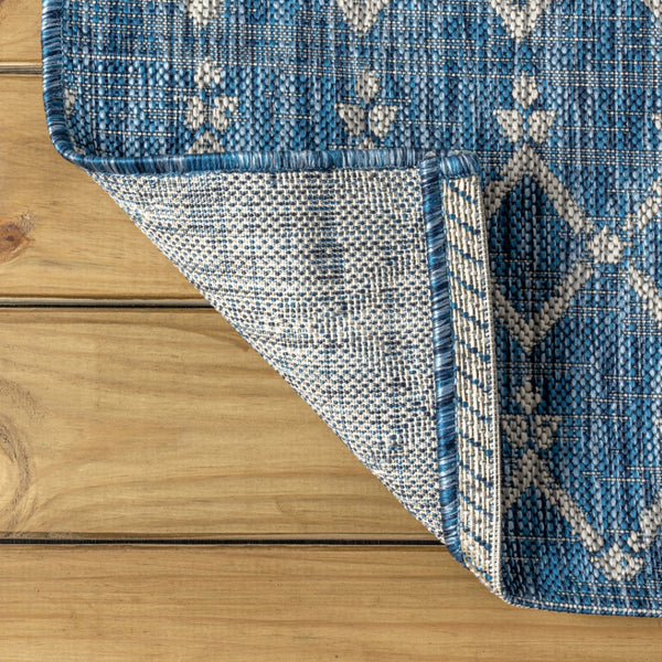 HomeRoots 8' Navy Blue and Light Gray Square Trellis Area Rug - Stylish Indoor/Outdoor Design with Durability 703460