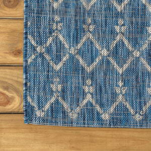 HomeRoots 8' Navy Blue and Light Gray Square Trellis Area Rug - Stylish Indoor/Outdoor Design with Durability 703460
