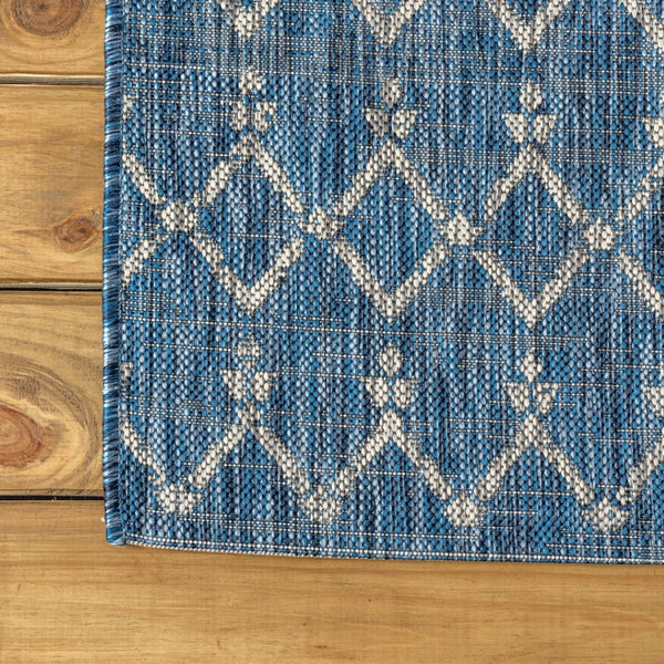 HomeRoots 8' Navy Blue and Light Gray Square Trellis Area Rug - Stylish Indoor/Outdoor Design with Durability 703460