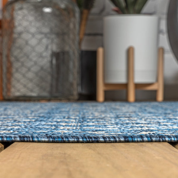 HomeRoots 8' Navy Blue and Light Gray Square Trellis Area Rug - Stylish Indoor/Outdoor Design with Durability 703460