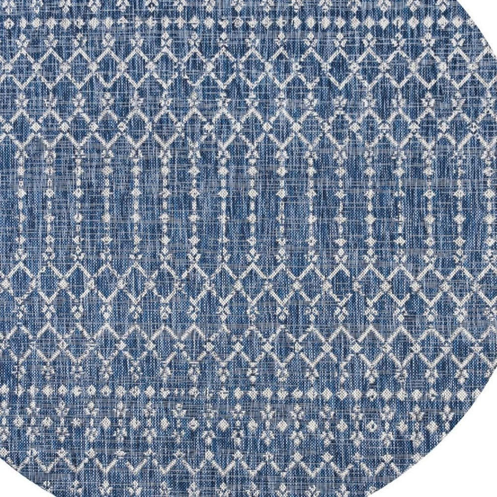 HomeRoots 9' Navy Blue & Light Gray Round Trellis Area Rug – Stylish, Durable, Indoor/Outdoor, Easy Care Design 703461