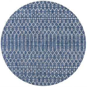 HomeRoots 9' Navy Blue & Light Gray Round Trellis Area Rug – Stylish, Durable, Indoor/Outdoor, Easy Care Design 703461
