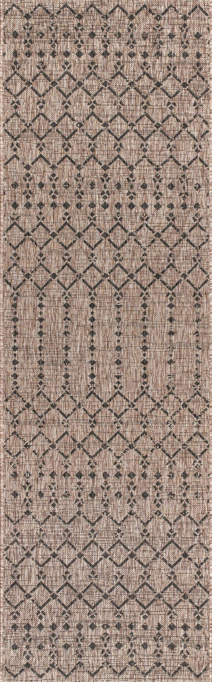 HomeRoots 20' Natural and Black Trellis Runner Rug - Stylish Indoor/Outdoor Accent for Hallways & Patios 703464