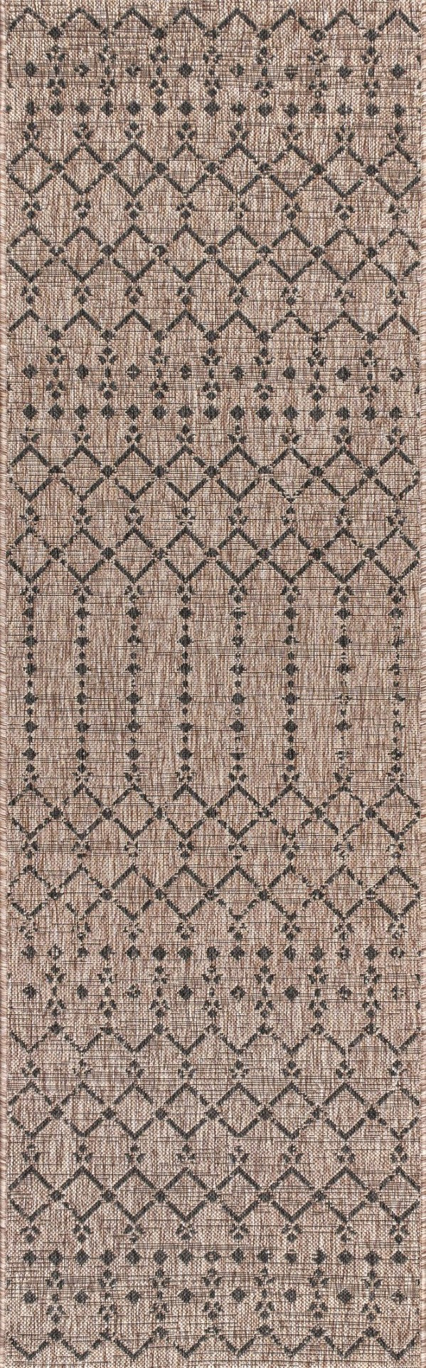 HomeRoots 20' Natural and Black Trellis Runner Rug - Stylish Indoor/Outdoor Accent for Hallways & Patios 703464
