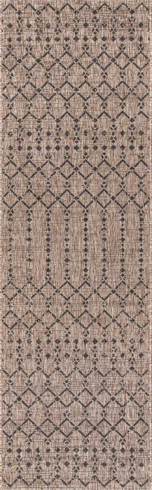 HomeRoots 20' Natural and Black Trellis Runner Rug - Stylish Indoor/Outdoor Accent for Hallways & Patios 703464