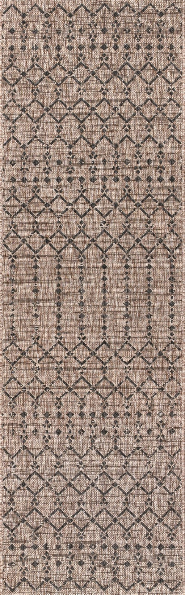 HomeRoots 20' Natural and Black Trellis Runner Rug - Stylish Indoor/Outdoor Accent for Hallways & Patios 703464