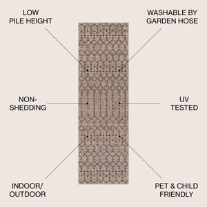 HomeRoots 20' Natural and Black Trellis Runner Rug - Stylish Indoor/Outdoor Accent for Hallways & Patios 703464