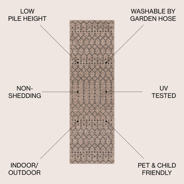HomeRoots 20' Natural and Black Trellis Runner Rug - Stylish Indoor/Outdoor Accent for Hallways & Patios 703464