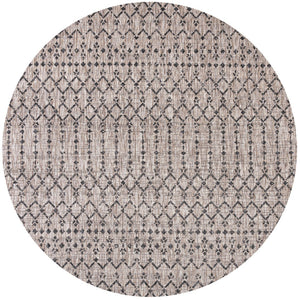 HomeRoots 6' Natural and Black Round Trellis Area Rug – Stylish, Durable, and Versatile for Indoor & Outdoor Use 703467