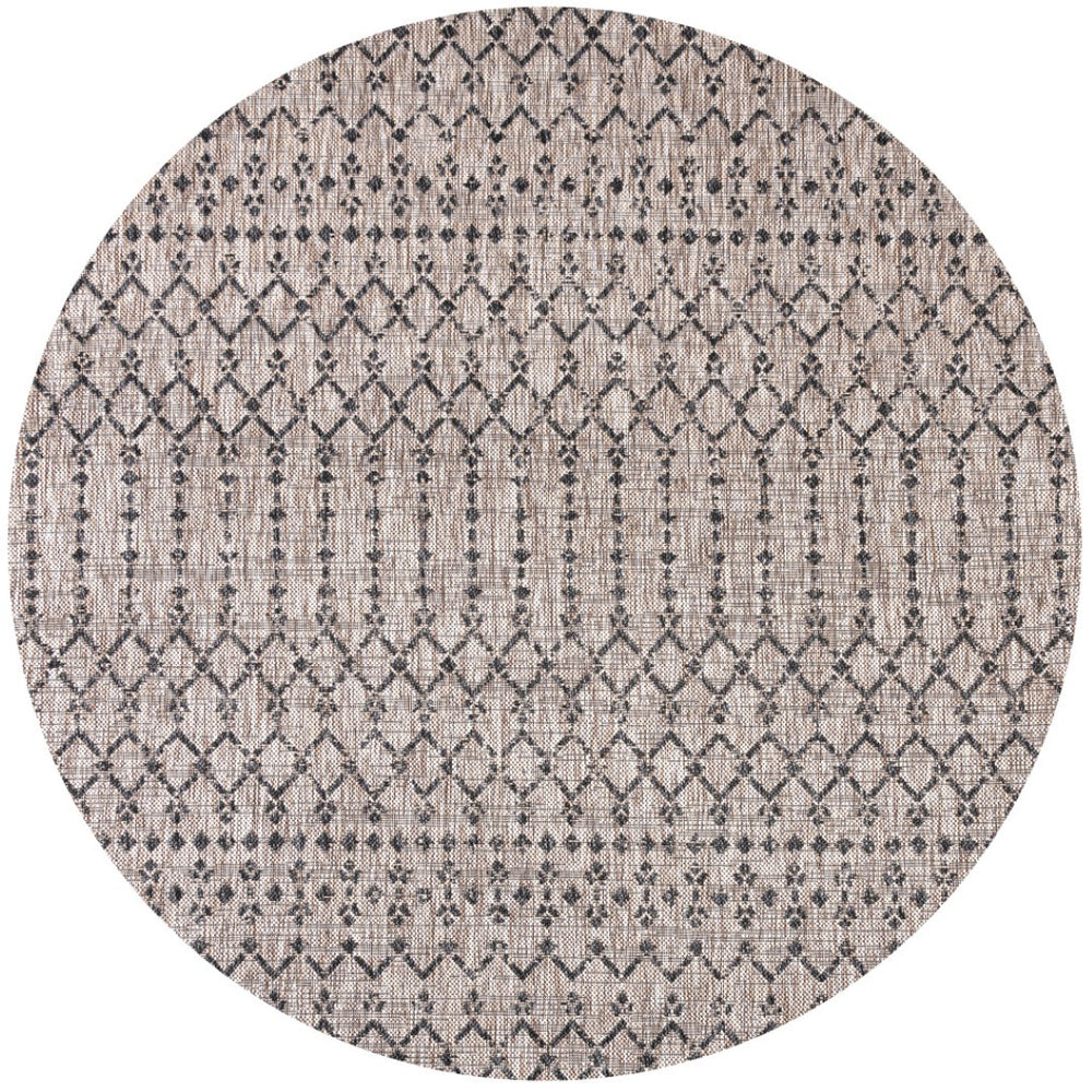 HomeRoots 8' Natural and Black Round Trellis Rug - Durable Indoor/Outdoor Area Rug for Modern Spaces, 93" Diameter 703469